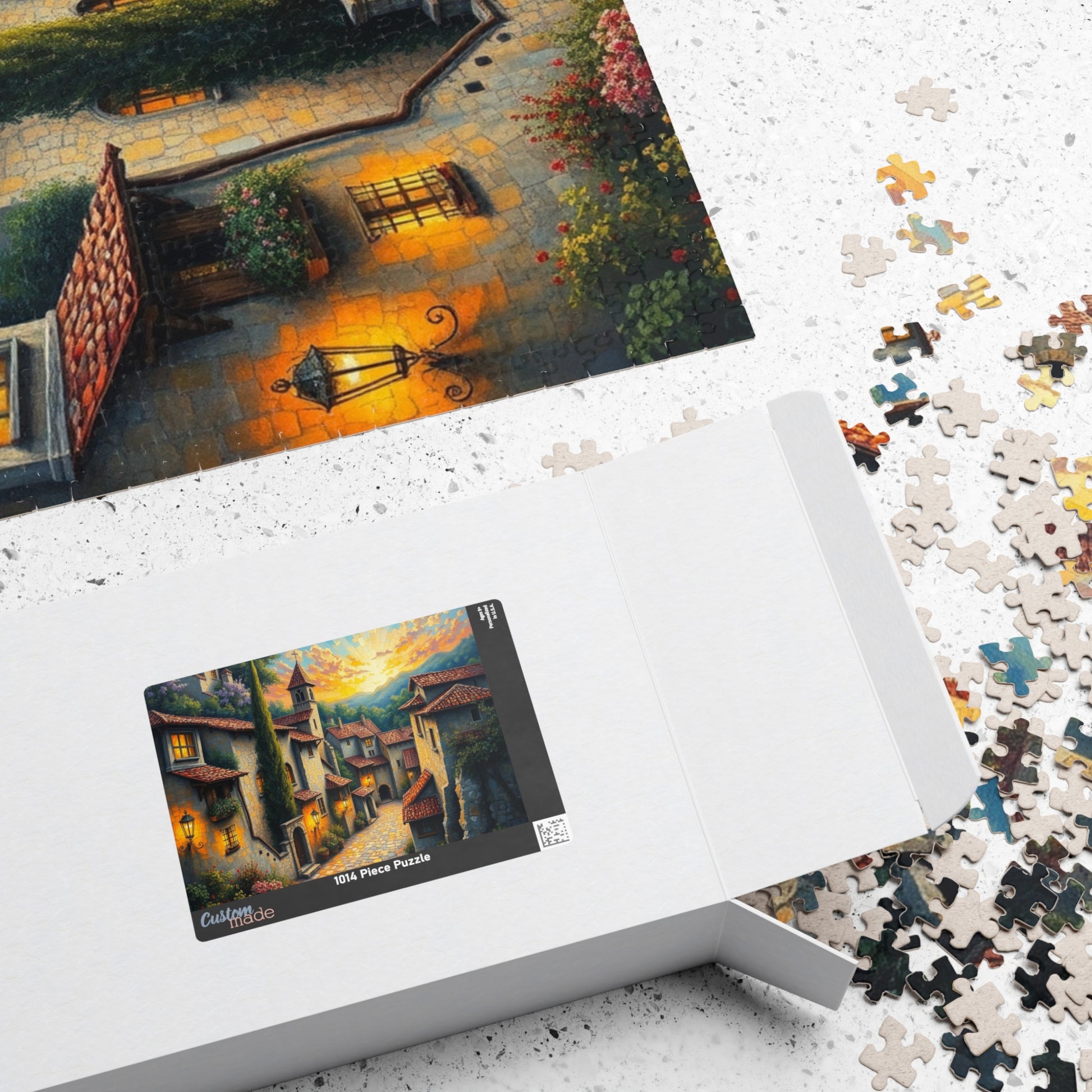 Charming Old-World Village Puzzle, Quaint European Medieval Town Jigsaw Game Mosaic Design, Family Game Night Bonding Activity, Mindful Gift The Puzzle Chest