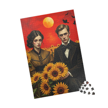 Vintage Sunflower Puzzle - Gothic Couple, Dark Fantasy Art Jigsaw Game, Creative Gift Idea for Friends, Family or Solo Fun, Brain Teaser Puzzle The Puzzle Chest