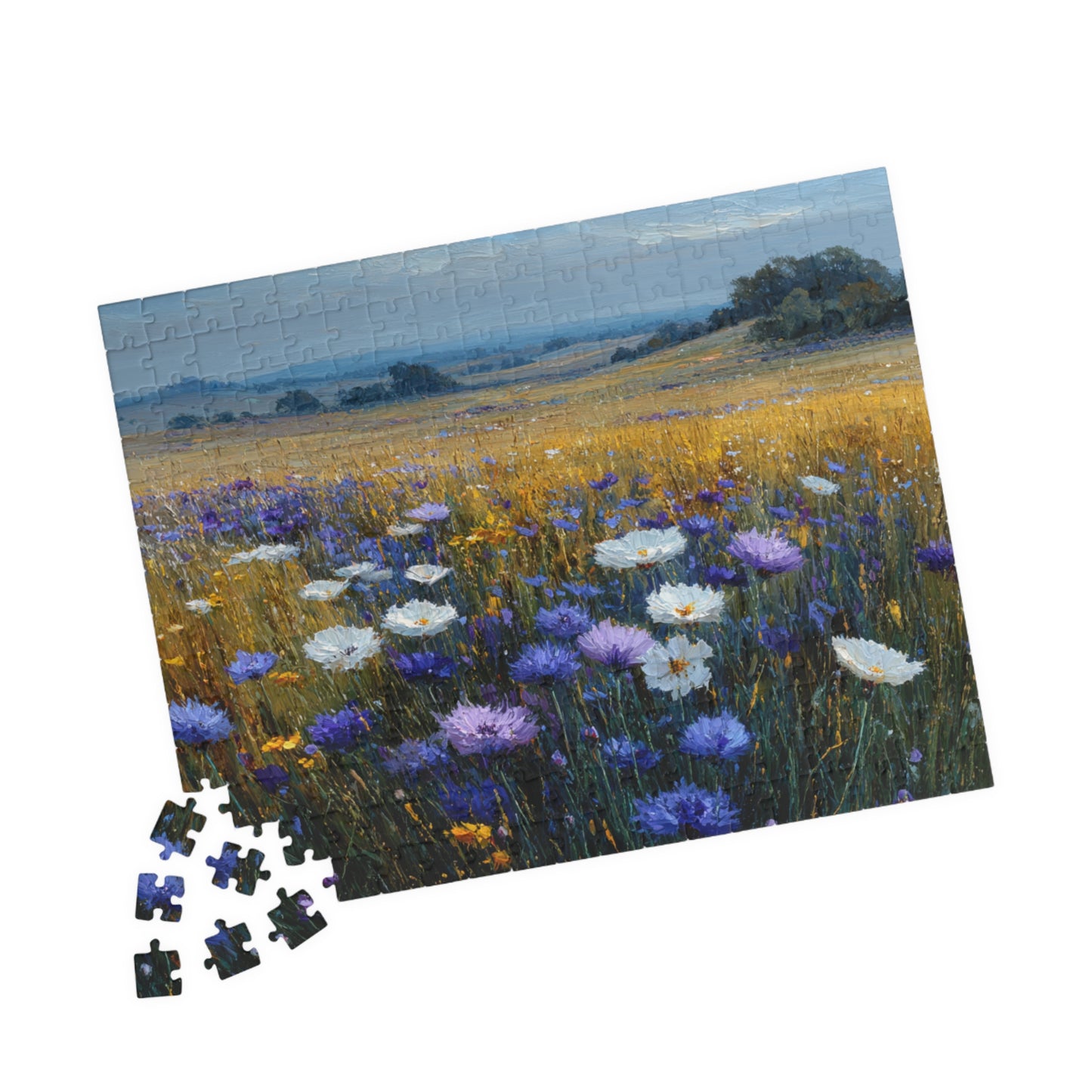 Late Summer Wildflower Jigsaw Puzzle – Calm Blue and Lavender Countryside, Nature Inspired Floral Landscape 252 pcs (Horizontal) Puzzle The Puzzle Chest
