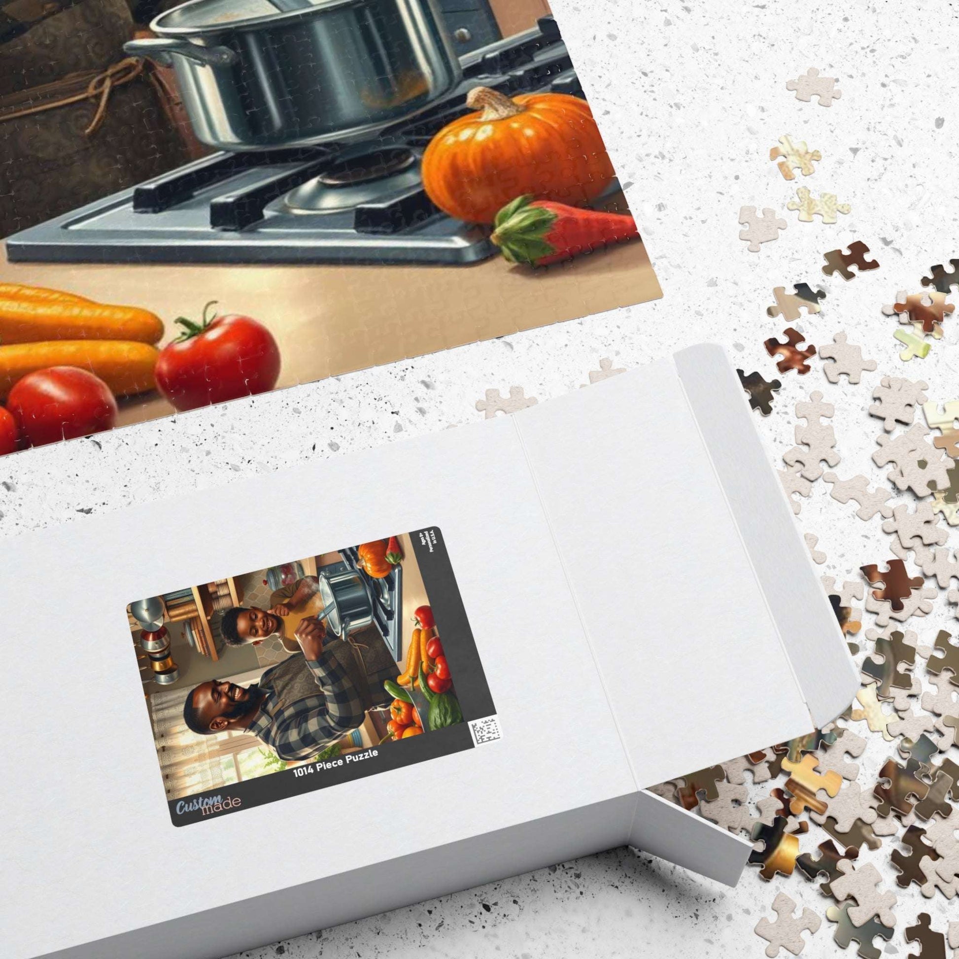 Black Family Cooking Jigsaw Puzzle - African American Father and Son Kitchen Scene, Afrocentric Art Puzzle The Puzzle Chest