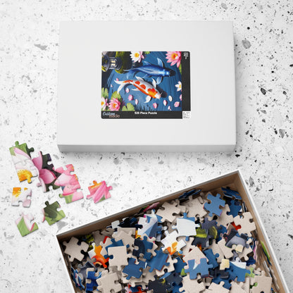 Jigsaw Puzzle, Tranquil Koi Fish Pond Design, 110 252 520 1014-piece, Cherry Blossom Lotus Flowers, Mindfulness Activity, Wall Art Decor,