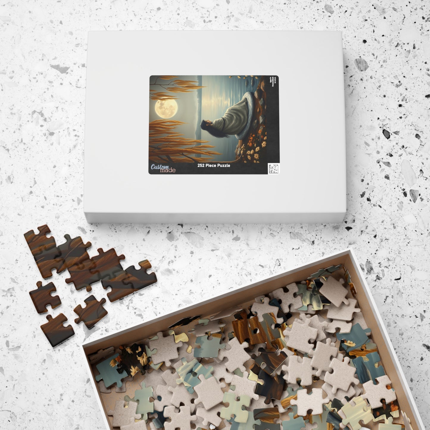 Mythical Jigsaw Puzzle, Moonlit Lake with Selkie, 110/252/520/1014-piece, Willow Trees, Flowers, Sealskin Cloak, Gift for Fantasy Lover Puzzle The Puzzle Chest