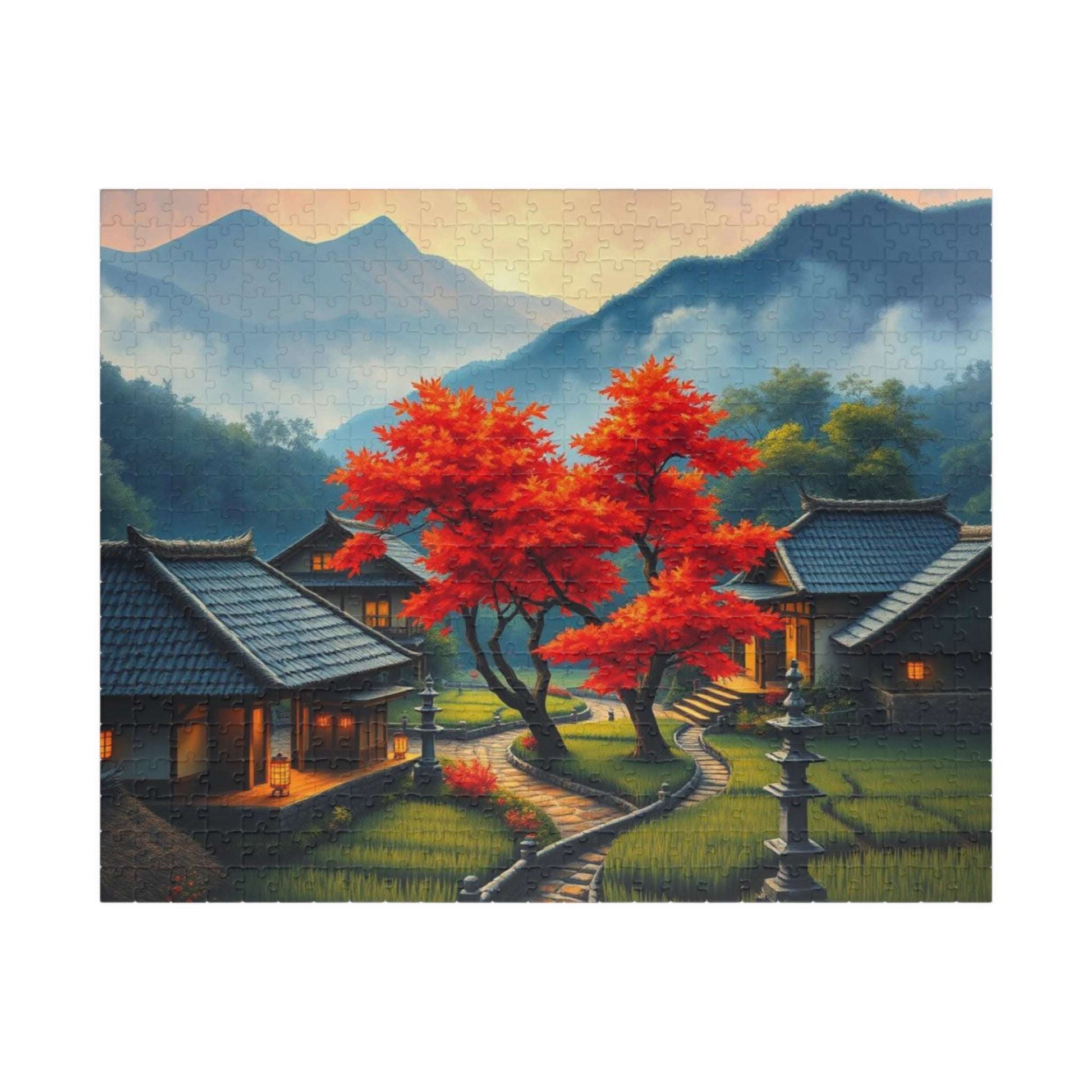 Japanese Mountain Village Jigsaw Puzzle - Autumn Scene, Ideal for Family Game Nights, Solo Fun, Holiday Birthday Gift for Friends 520 pcs (Horizontal) Puzzle The Puzzle Chest