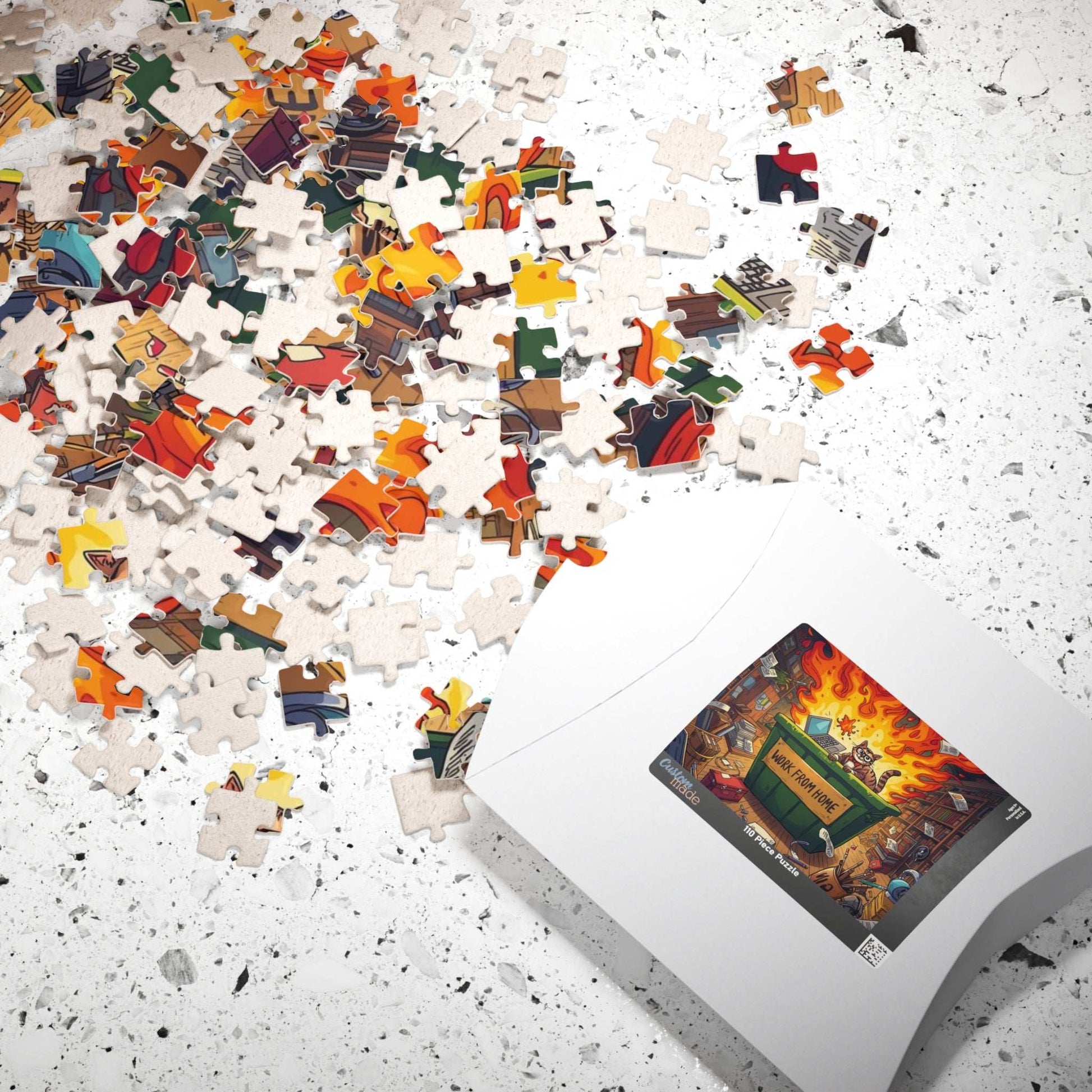 Funny Work From Home Jigsaw Puzzle - Cat Themed Dumpster Fire Meme, Humorous Holiday Birthday Gift for Friends, Family, Co-workers Puzzle The Puzzle Chest