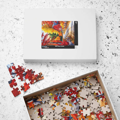 Classic New England Fall Landscape Puzzle, Scenic Winding Road and Barn, Vibrant Foliage and Wooden Fence, Ideal Gift for Nature Art Lover Puzzle The Puzzle Chest