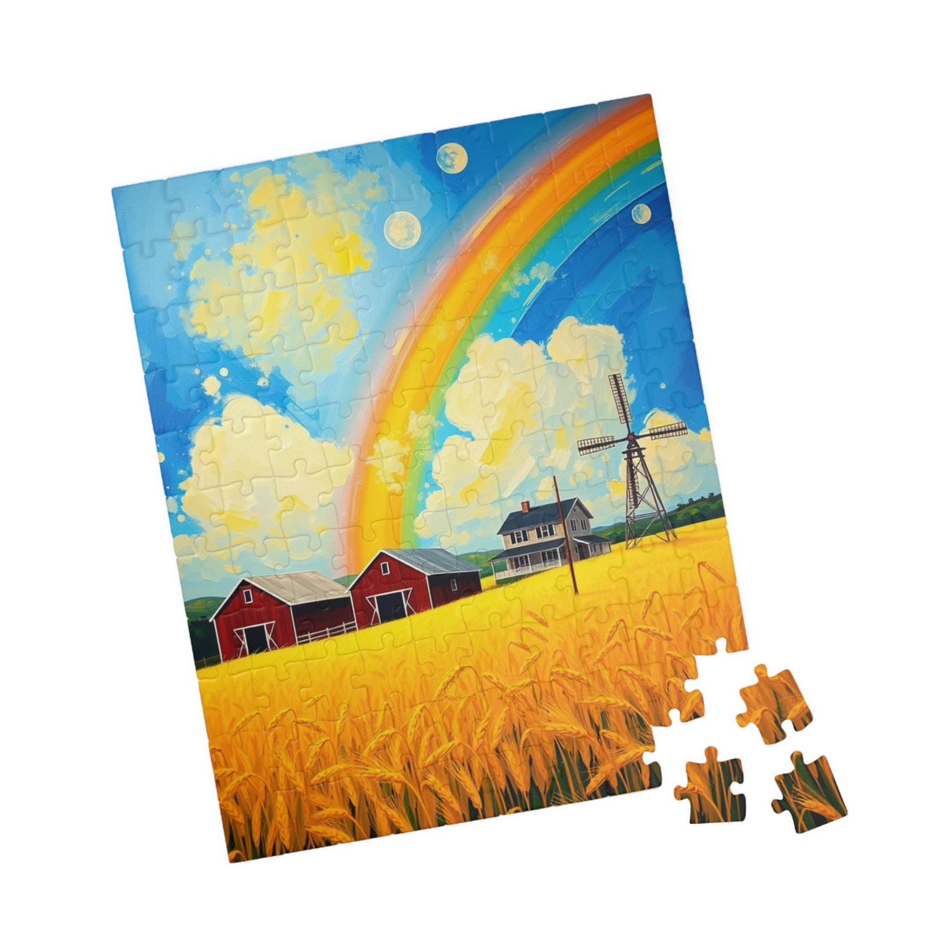 Scenic Farmhouse Puzzle, 110-1014 Piece Jigsaw, Vibrant Rainbow Landscape, Gift for Nature Lovers, Family Fun Activity Puzzle The Puzzle Chest