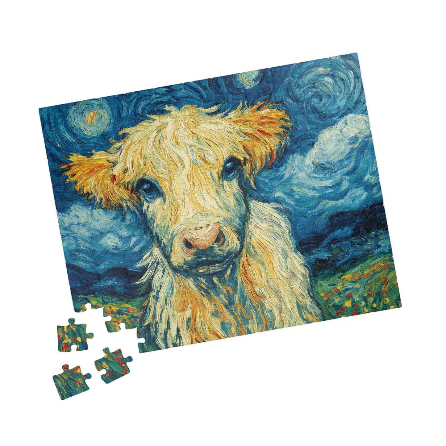 Van Gogh Style Highland Cow Puzzle | 110-1014 Piece Farm Animal Jigsaw 110 pcs (Horizontal) Puzzle The Puzzle Chest
