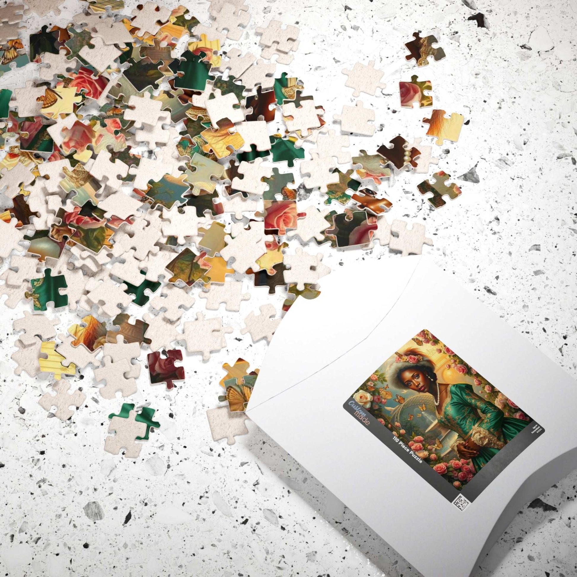 Floral Victorian Black Woman Jigsaw Puzzle, African American Lady Art, Afrocentric Artwork Puzzle The Puzzle Chest