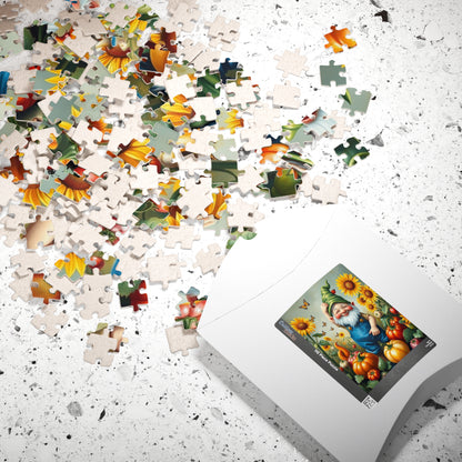 Whimsical Garden Gnome Puzzle, Vegetables Sunflowers and Butterflies, Colorful Farm and Nature Scene Jigsaw Game, Fantasy Puzzle Lover Gift Puzzle The Puzzle Chest