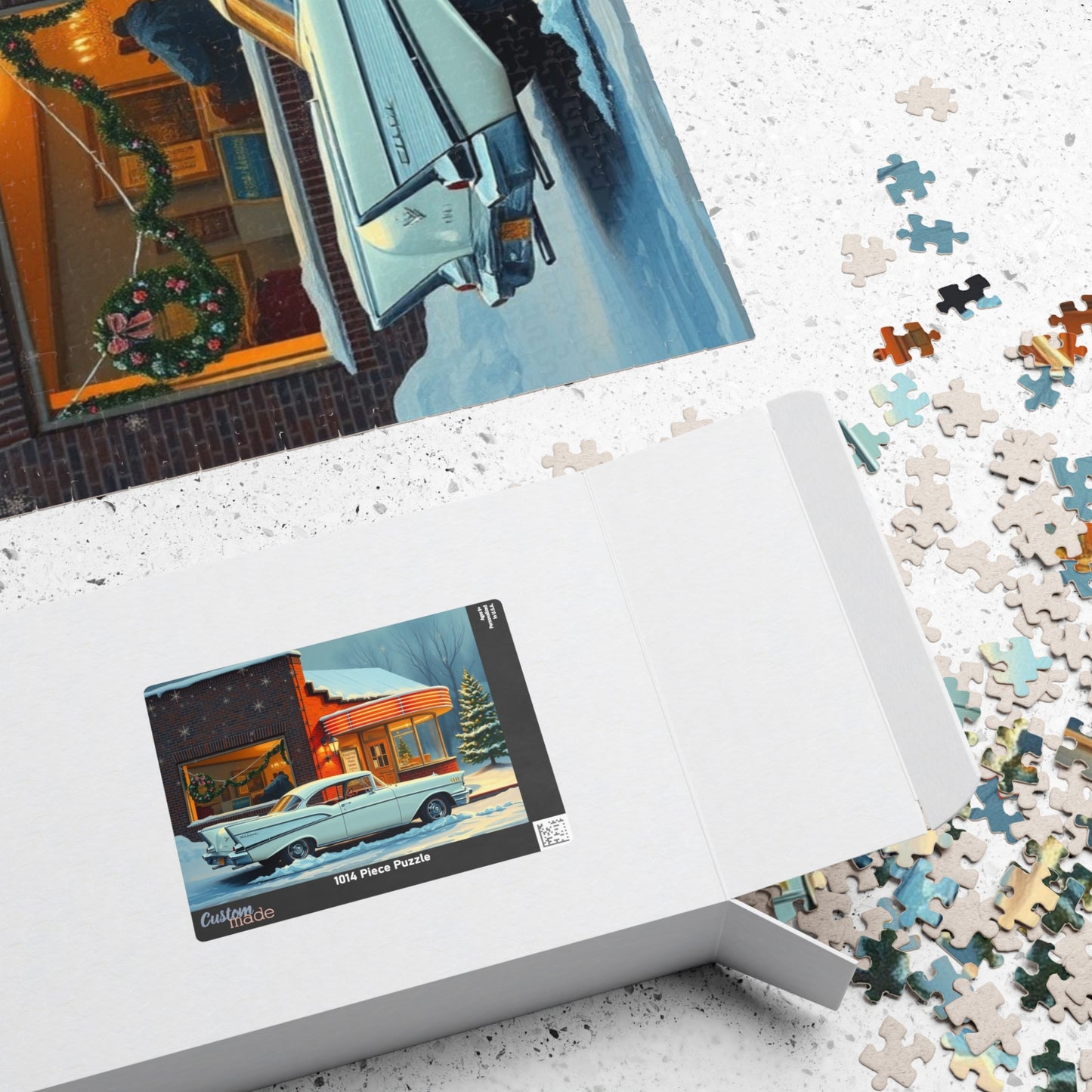 Vintage Car Puzzle - Winter Scene, Nostalgic Classic 1957 Bel Air Jigsaw Game Puzzle The Puzzle Chest