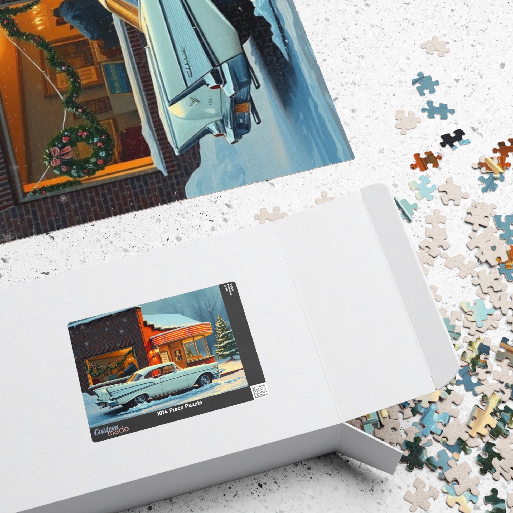 Vintage Car Puzzle - Winter Scene, Nostalgic Classic 1957 Bel Air Jigsaw Game Puzzle The Puzzle Chest