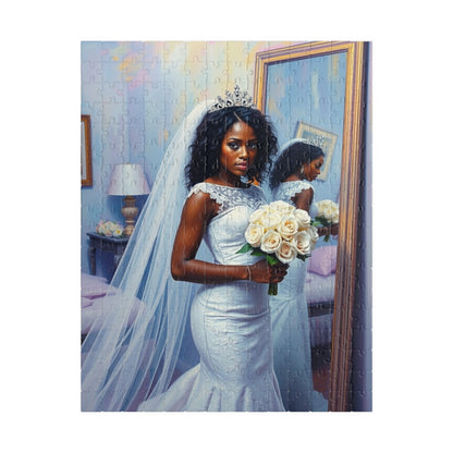 African American Bride Puzzle, White Lace Gown and Tiara, Black Woman Wedding Day Reflection Jigsaw Game 252 pcs (Vertical) Puzzle The Puzzle Chest