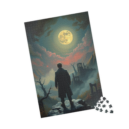 Mystical Moonlight Puzzle, Lone Traveler Overlooking Valley of Ruins, Gothic Art Jigsaw Game, Puzzle Lover Gift, Family Activity Solo Fun Puzzle The Puzzle Chest