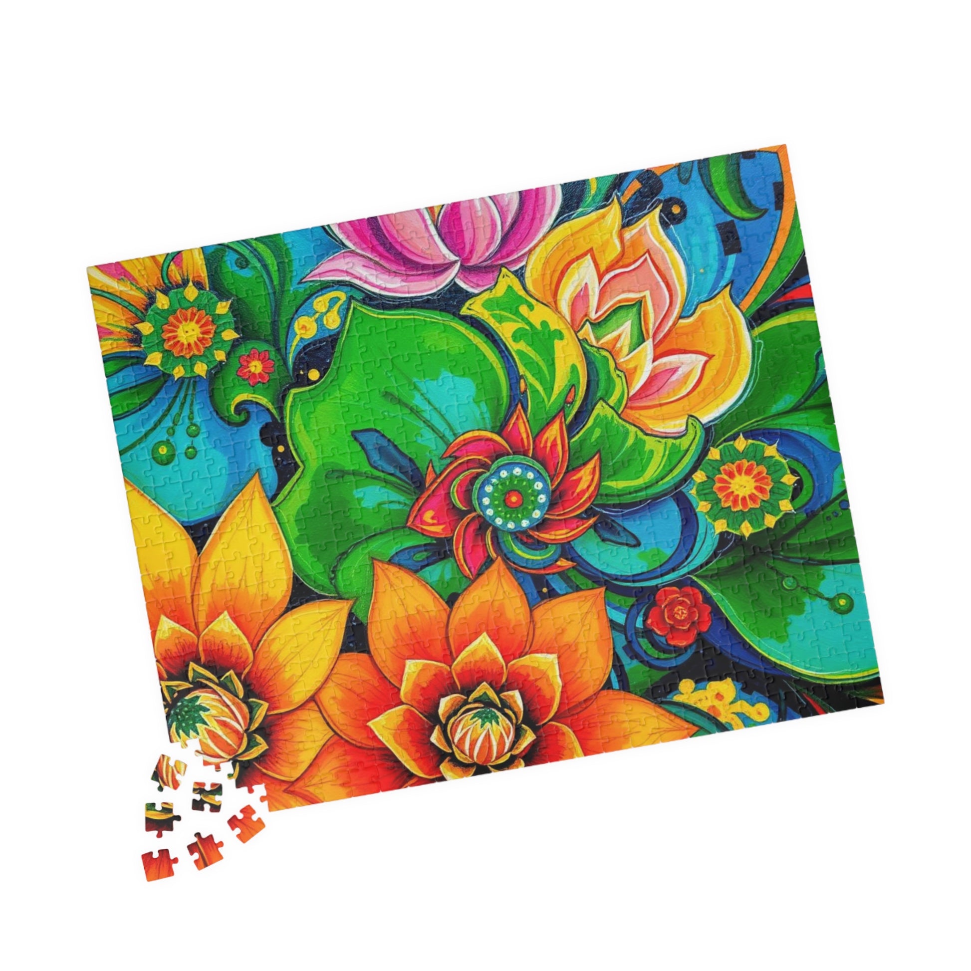 Colorful Floral Puzzle Art, Abstract Jigsaw Game, Family Fun, Friend Gift for Flower Lovers, Home Entertainment Activity, Mindful Puzzle The Puzzle Chest