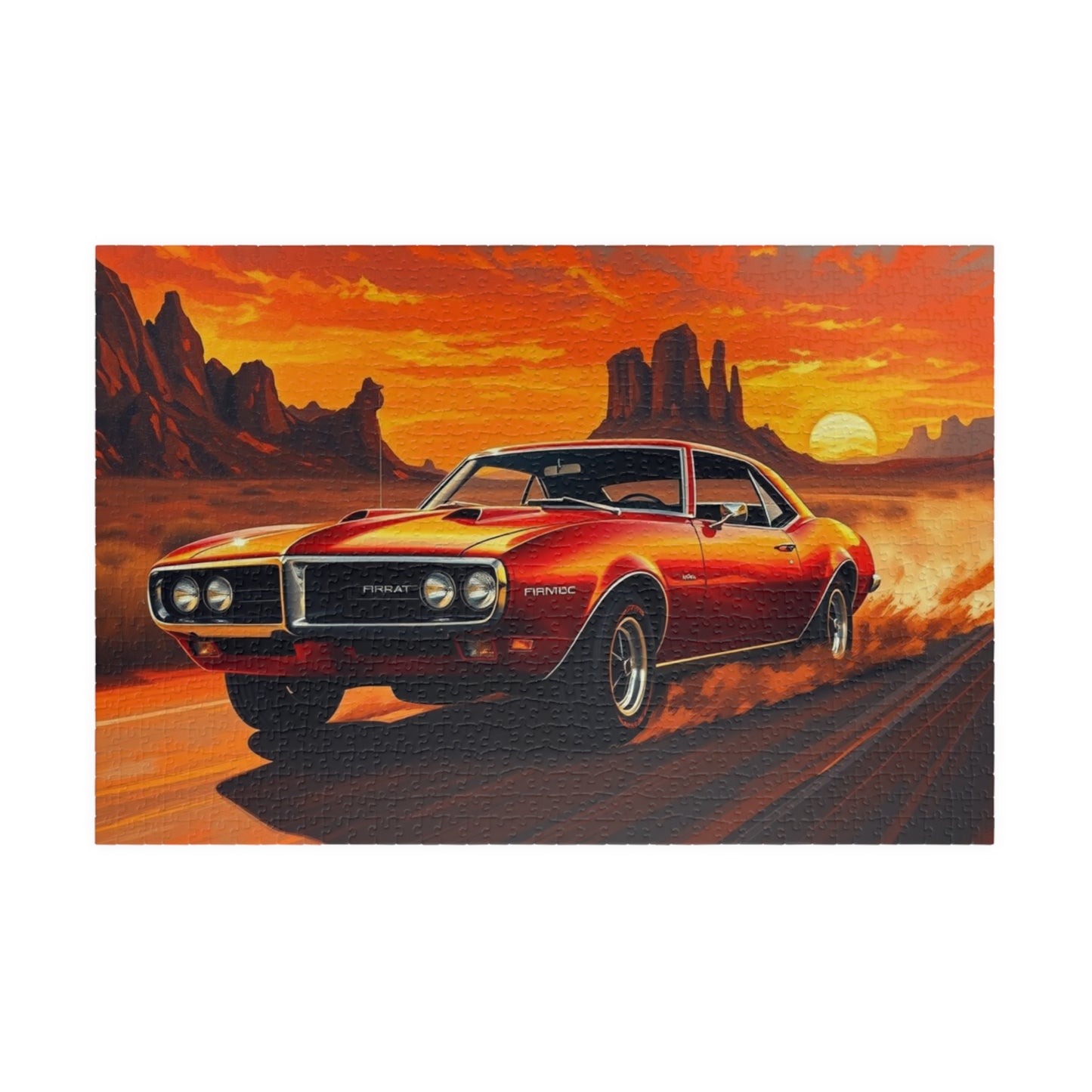 Vintage Muscle Car Jigsaw Puzzle, Classic Red 1967 Pontiac Firebird, Iconic Vehicle in the Desert Scene, Classic Car Enthusiast Gift for Him 1014 pcs (Horizontal) Puzzle The Puzzle Chest