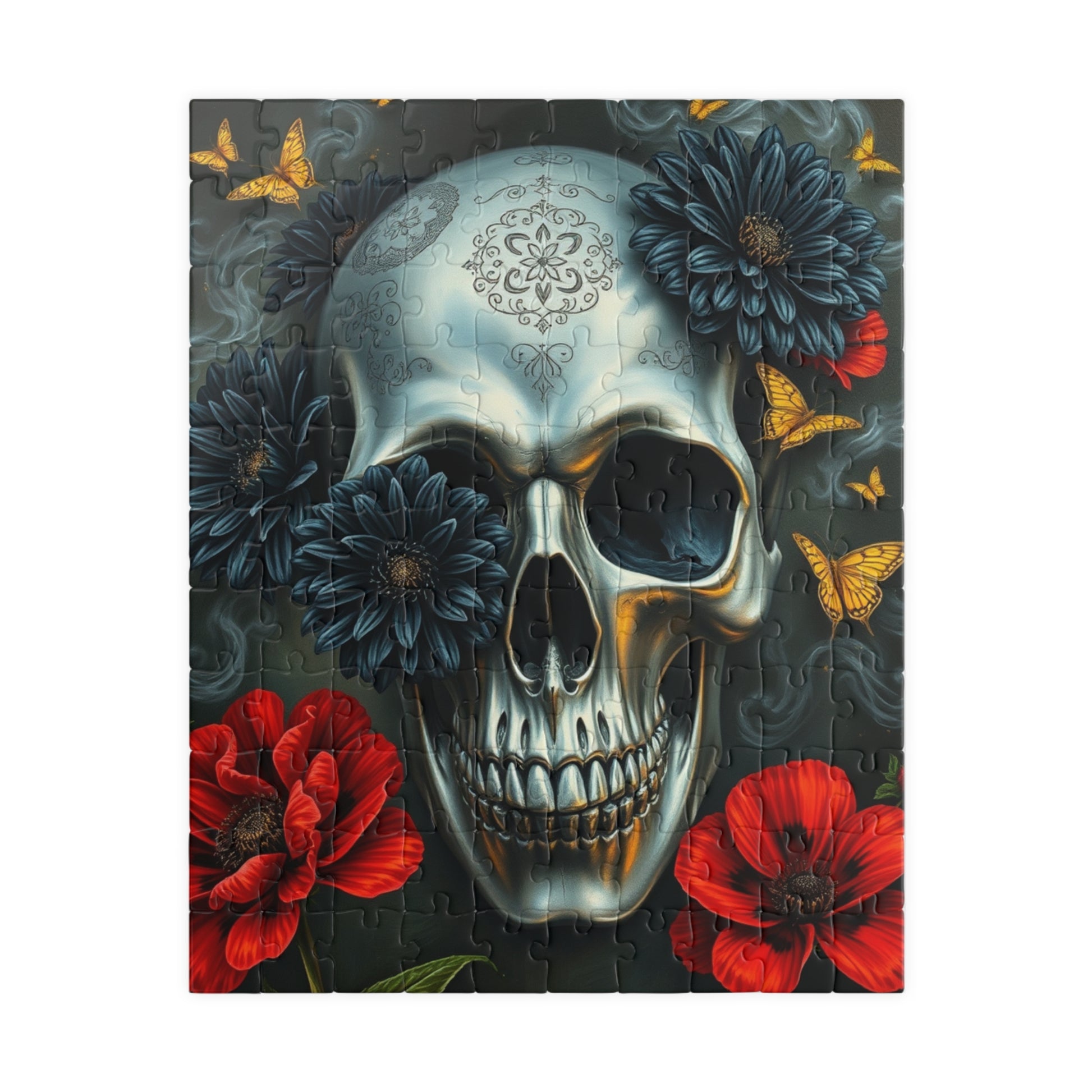 Gothic Skull Floral Puzzle | Artistic Day of the Dead Jigsaw Game for Adults, Gift for Puzzle Lovers Dark Art Enthusiasts, Unique Challenge 110 pcs (Vertical) Puzzle The Puzzle Chest