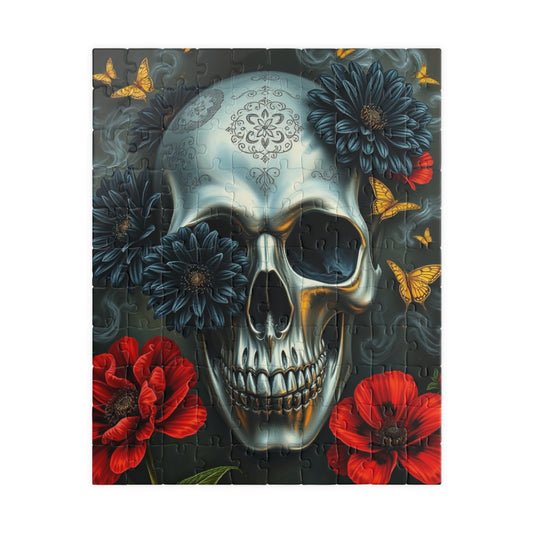 Gothic Skull Floral Puzzle | Artistic Day of the Dead Jigsaw Game for Adults, Gift for Puzzle Lovers Dark Art Enthusiasts, Unique Challenge 110 pcs (Vertical) Puzzle The Puzzle Chest