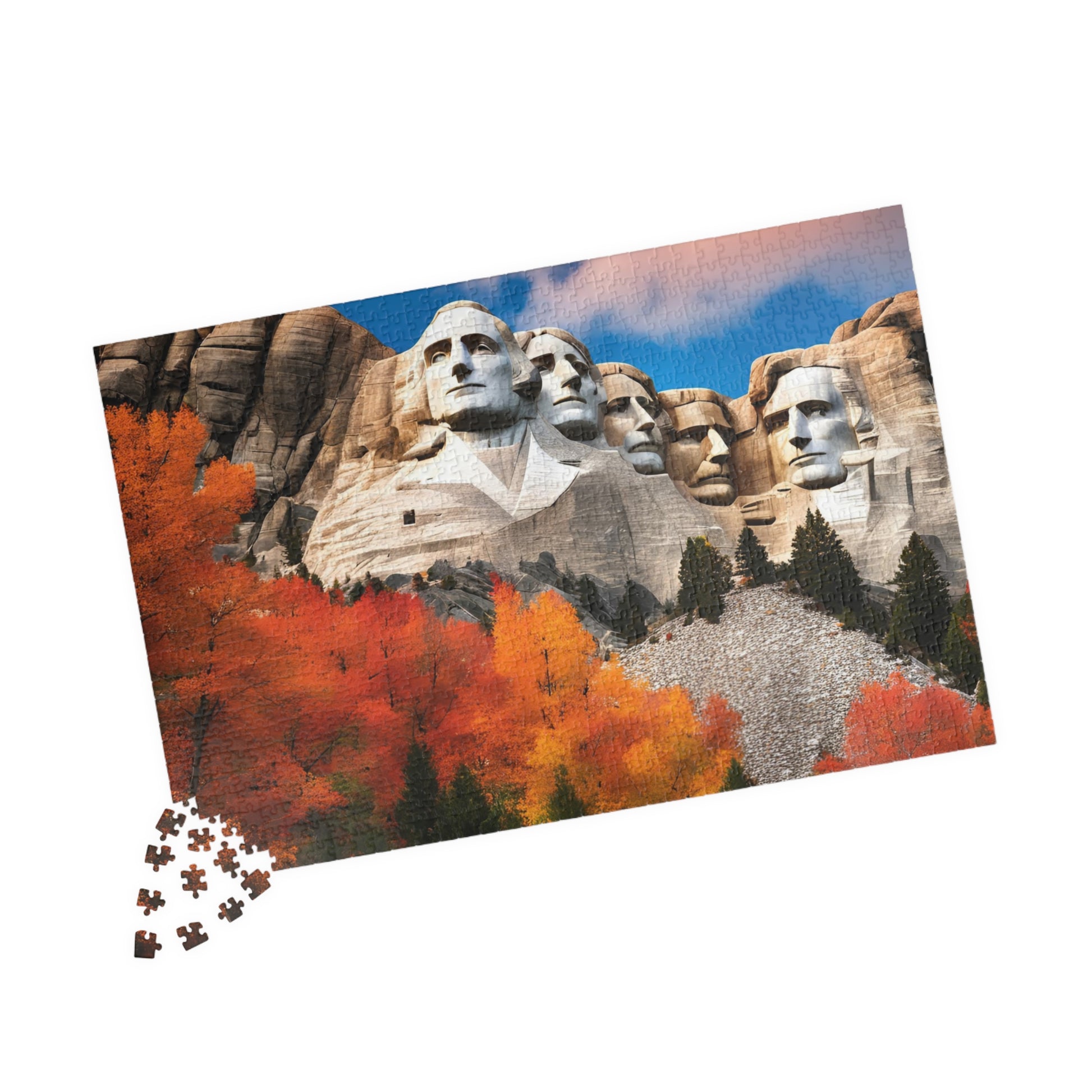 Fall Themed Mount Rushmore Jigsaw Puzzle with Autumn Leaves, Famous U.S. President South Dakota Landmark, Family Friendly Puzzle Lover Gift Puzzle The Puzzle Chest