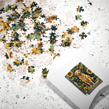 Vintage Golden Retriever Jigsaw Puzzle, Floral Sunflower Dog Themed Game for Family Fun Leisure Activity, Pet Owner Best Unique Gift, Hobby Puzzle The Puzzle Chest