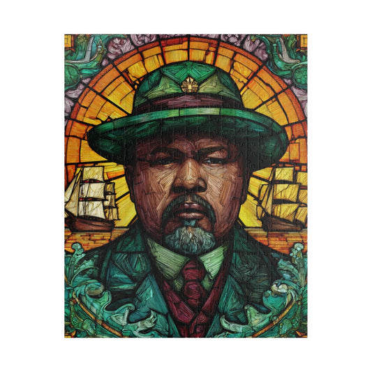 Marcus Garvey Jigsaw Puzzle – Afrocentric Stained Glass Art, Pan-African, Historical Black Leaders Puzzle, Sunburst & Ship Motif Illustration Puzzle The Puzzle Chest
