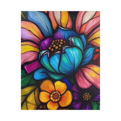 Floral Radiance Jigsaw Puzzle - Stained Glass Style 110-1014 piece, Art Therapy, Gift for Flower Lover, Family Game Night, Fun Home Activity
