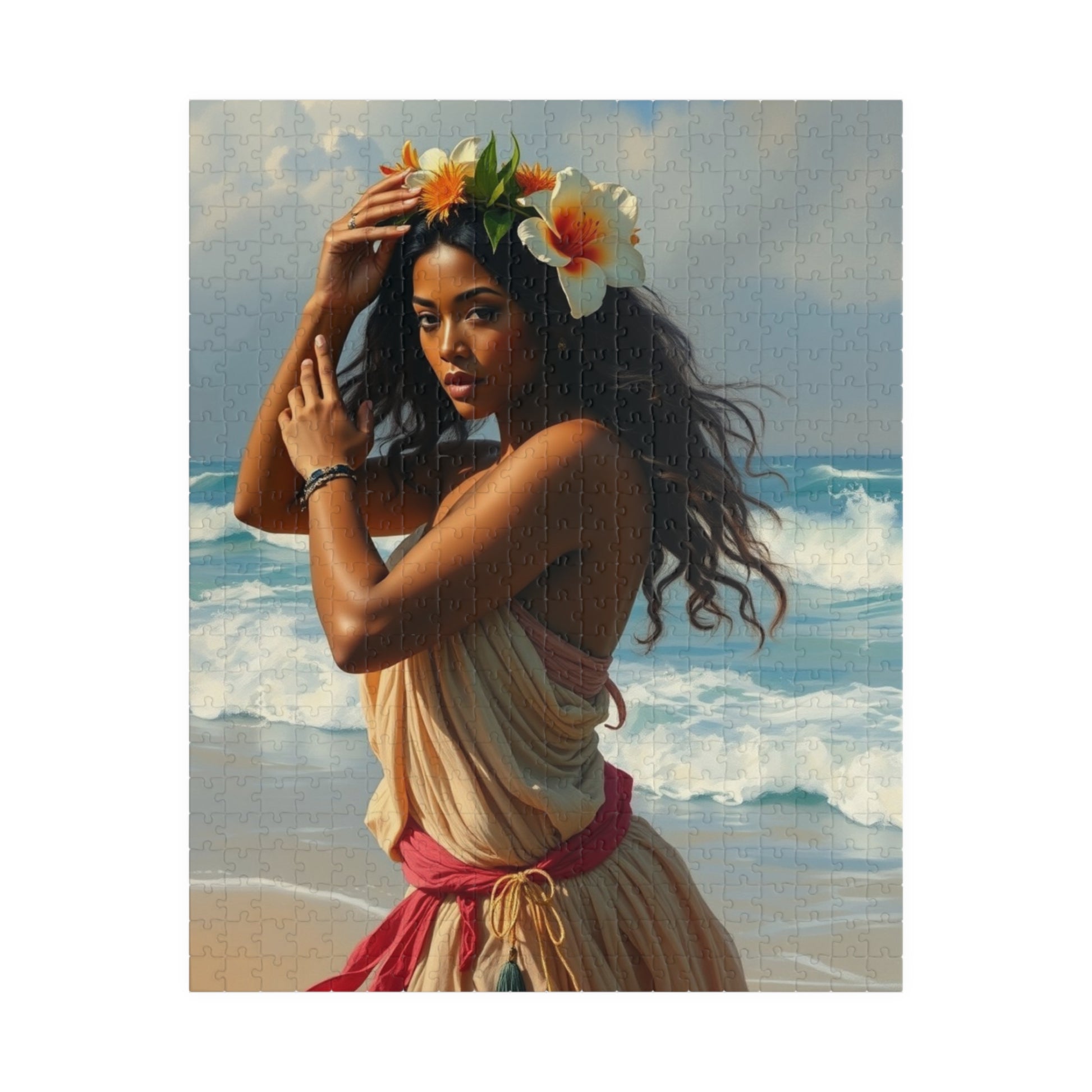 Polynesian Cultural Jigsaw Puzzle, Hula Dancer Beach Scene, Coastal Art-Inspired Quiet Time Activity for Puzzle Lover Art Enthusiast, Gift 520 pcs (Vertical) Puzzle The Puzzle Chest
