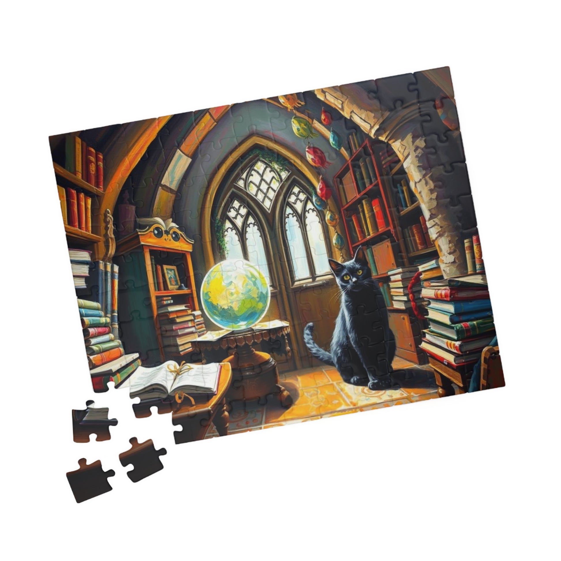 Cat Lover's Fantasy Puzzle, Cozy Gothic Library Scene, 110/252/520/1014-Piece Jigsaw, Gift for Cat Enthusiast, Home Décor, Fun Activity The Puzzle Chest