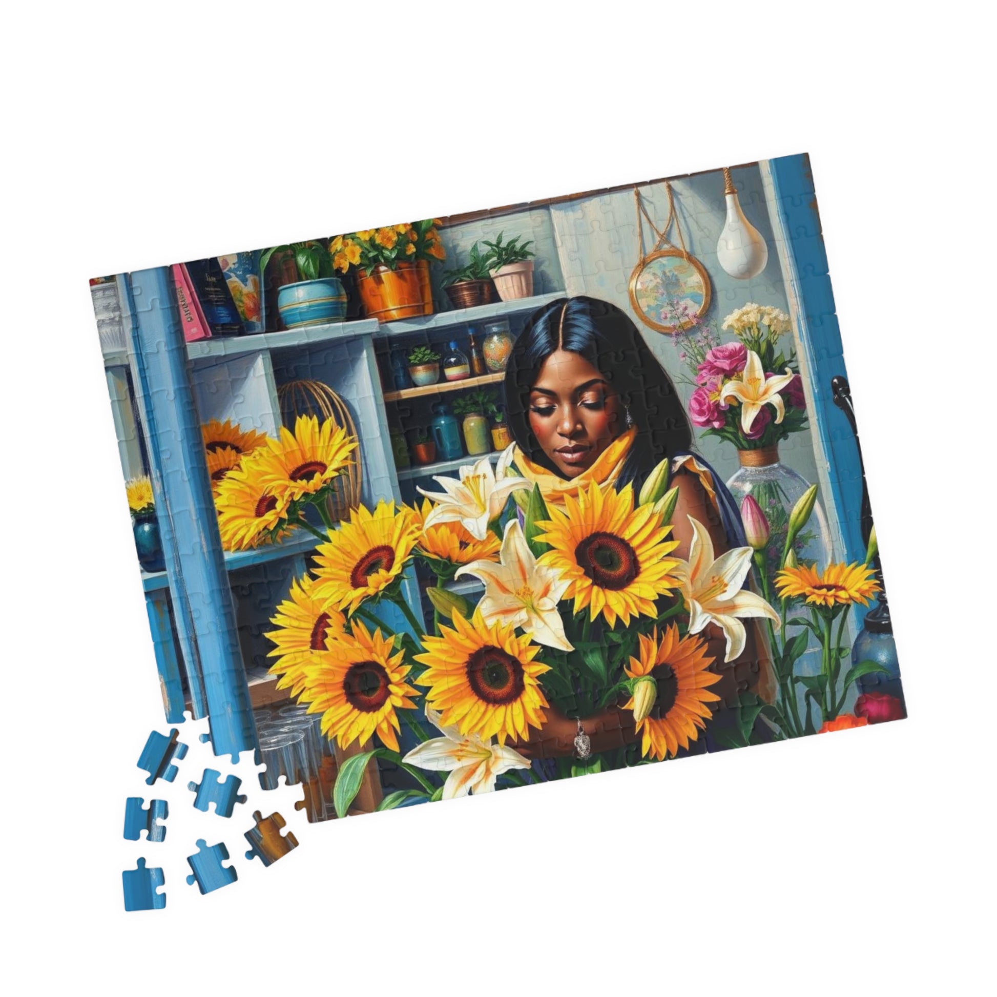 Flower Shop Jigsaw Puzzle - Black Woman Art Beautiful Puzzle for Relaxation Holiday Birthday Gift for Her Home Entertainment Mindful Moments Puzzle The Puzzle Chest