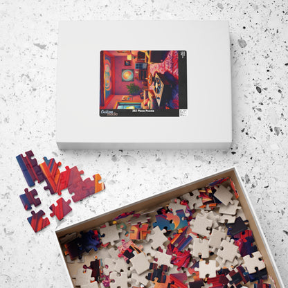 1970s Throwback Living Room Jigsaw Puzzle, Nostalgic Design: Turntable Lava Lamp Shag Rug Groovy Wallpaper, Quiet Pastime, Puzzle Lover Gift