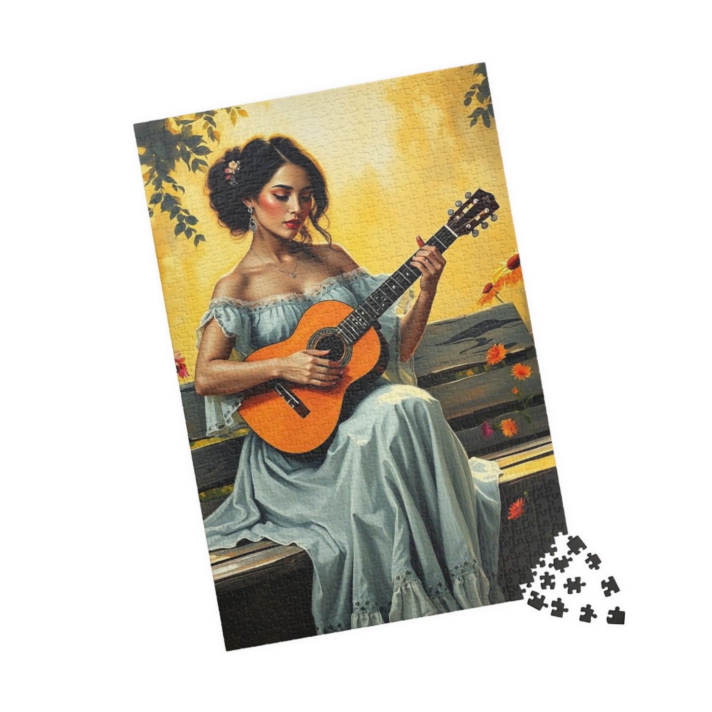 Latina Musician Jigsaw Puzzle (110, 252, 520, 1014-piece), Woman Playing Guitar, Folkloric Dress, Creative Pastime, Mind Exercise, Giftable Puzzle The Puzzle Chest