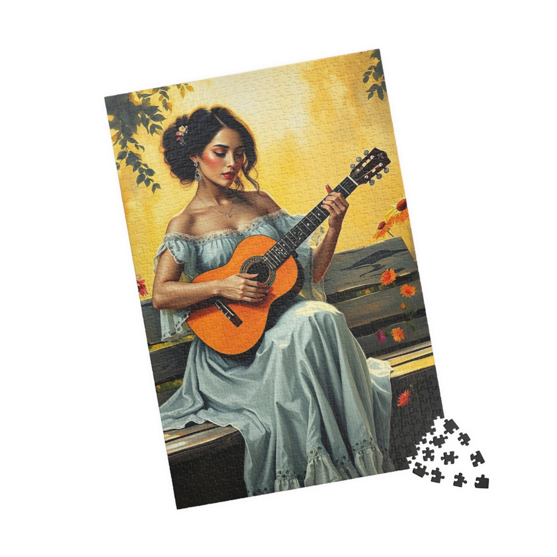 Latina Musician Jigsaw Puzzle (110, 252, 520, 1014-piece), Woman Playing Guitar, Folkloric Dress, Creative Pastime, Mind Exercise, Giftable Puzzle The Puzzle Chest