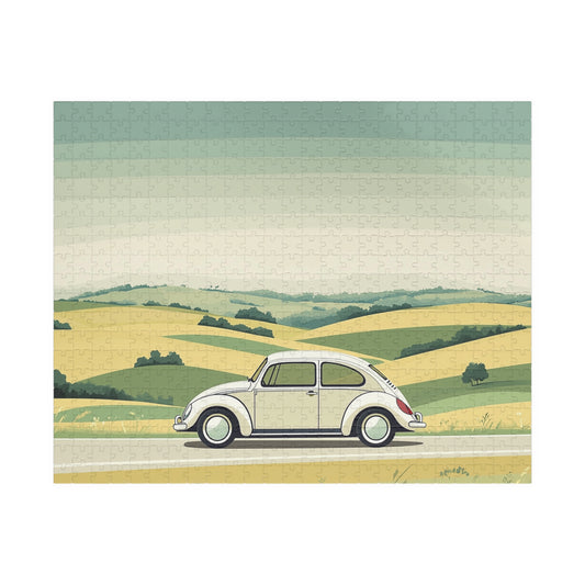 Vintage Beetle Illustration Puzzle | Scenic Countryside Jigsaw