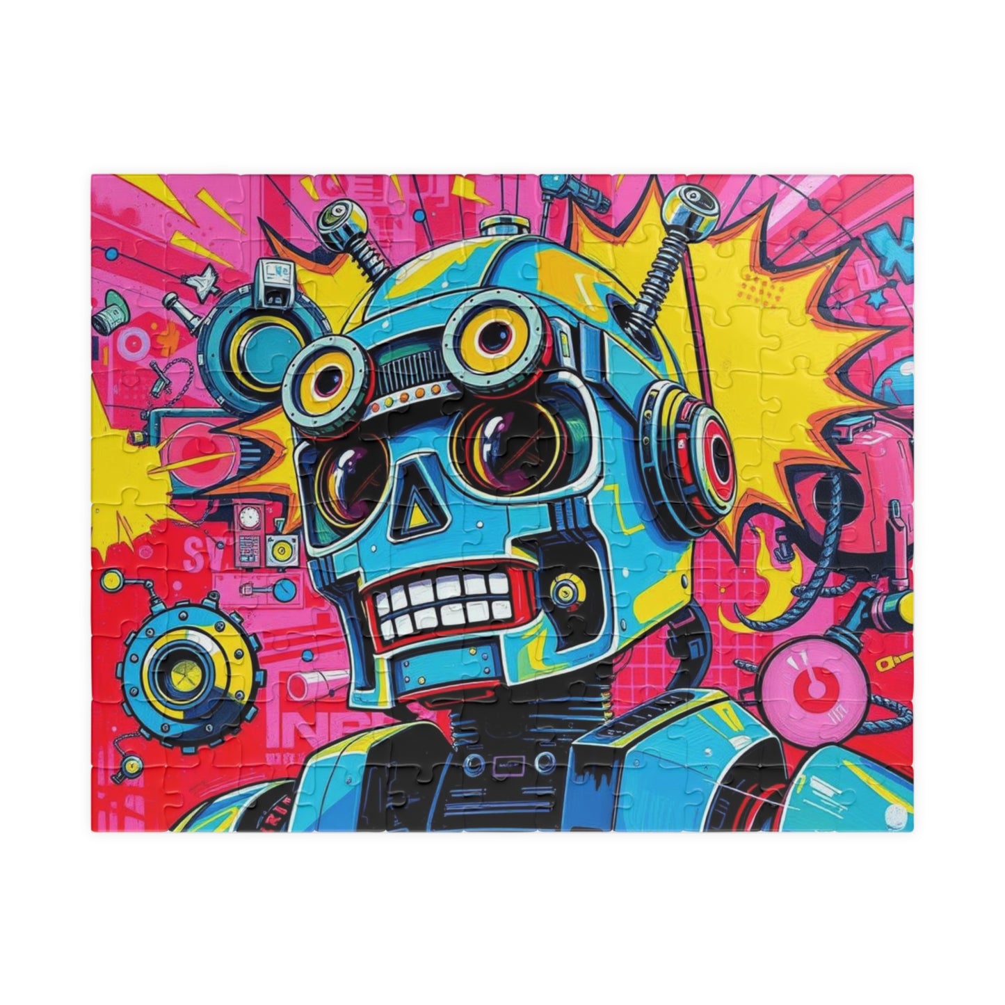 Whimsical Robot Puzzle, Colorful Pop Art Puzzle for Adults, Fun Gift for Family Game Night, Creative Birthday Holiday Gift Idea 110 pcs (Horizontal) Puzzle The Puzzle Chest