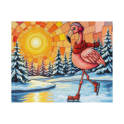 Skating Flamingo Winter Jigsaw Puzzle, Fun Family Activity, Best Birthday Gift for Bird Lovers, Unique Holiday Entertainment, Brain Teaser