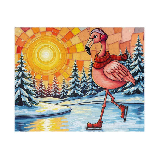 Skating Flamingo Winter Jigsaw Puzzle, Fun Family Activity, Best Birthday Gift for Bird Lovers, Unique Holiday Entertainment, Brain Teaser