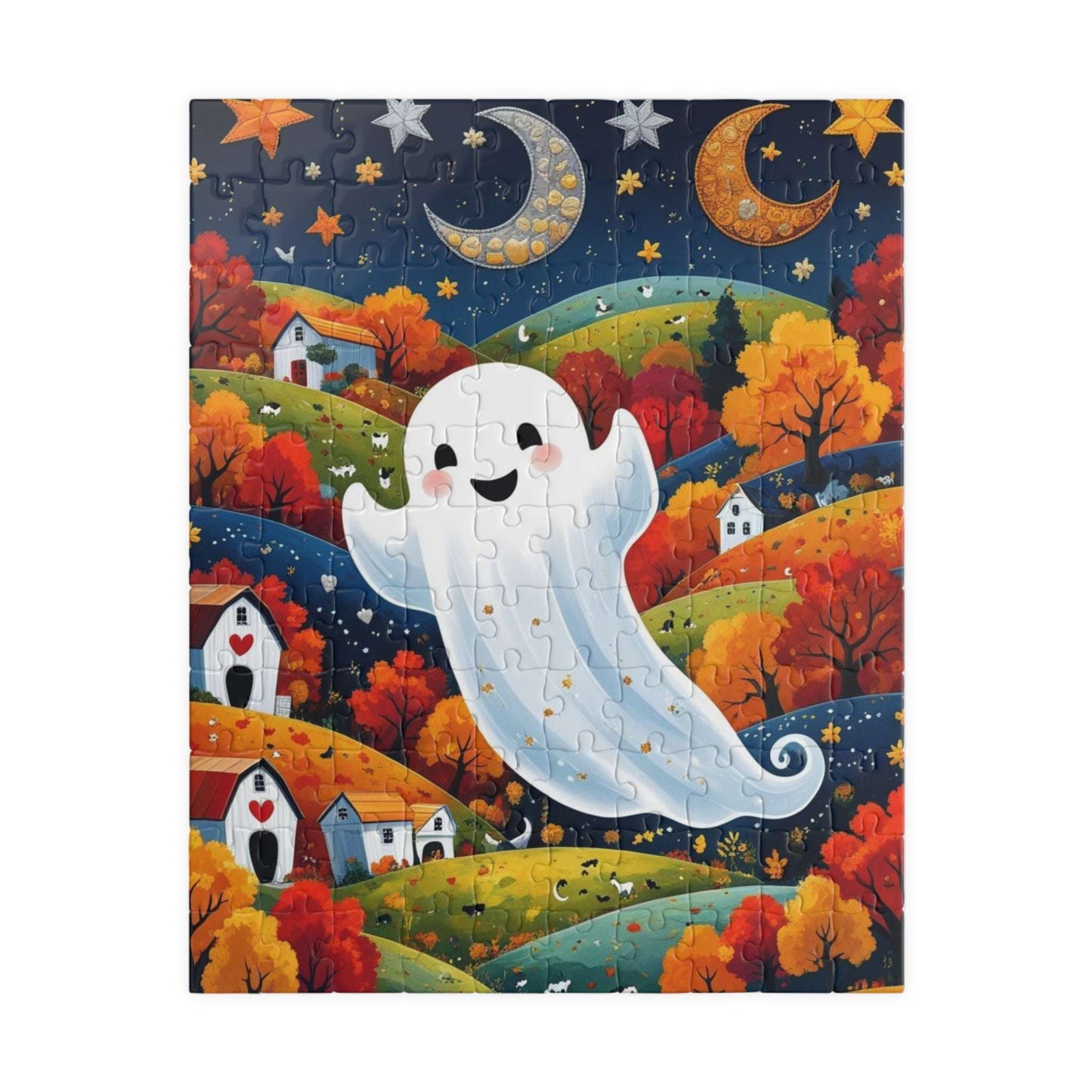Folk Art Halloween Ghost Jigsaw Puzzle