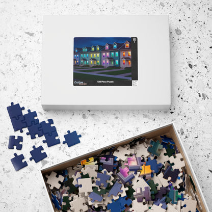 Jigsaw Puzzle, Fantasy Weirdcore Surreal Suburban Neighborhood with Glowing Windows, 110 252 520 1014-piece, Home Decor Game Activity Gift, Puzzle The Puzzle Chest