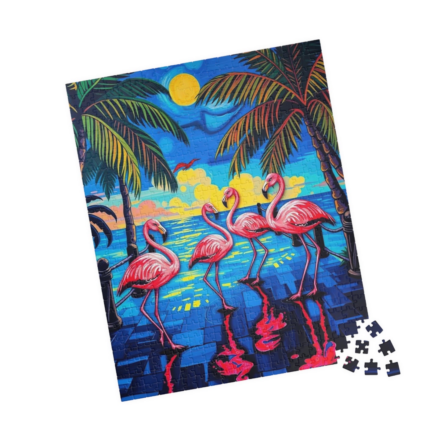 Flamingo Fiesta Jigsaw Puzzle, Tropical Summer Puzzle with Dancing Flamingos, 110-1014 Pieces Beach Scene, Family Game Gift for Puzzle Lover Puzzle The Puzzle Chest