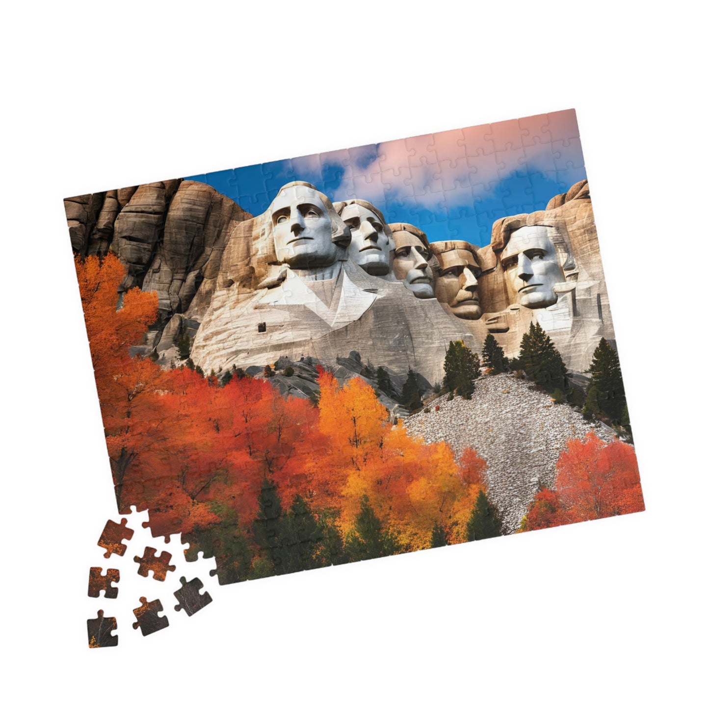 Fall Themed Mount Rushmore Jigsaw Puzzle with Autumn Leaves, Famous U.S. President South Dakota Landmark, Family Friendly Puzzle Lover Gift Puzzle The Puzzle Chest