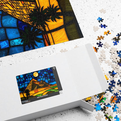 Stained Glass Pyramids of Giza Jigsaw Puzzle, Mosaic Style Starry Night, 110 252 520 1014-Piece, Egyptian Travel Hobby, Puzzle Lover Gift Puzzle The Puzzle Chest