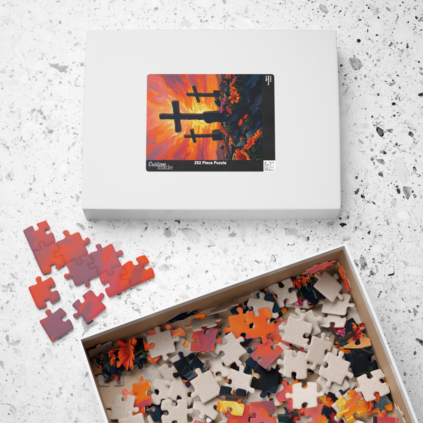 Three Crosses Sunrise Puzzle, Christian Wildflower Jigsaw Game, Spiritual Uplifting Scene with Wooden Crosses, Religious Puzzle Lover Gift Puzzle The Puzzle Chest
