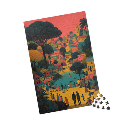 Afrocentric Black Art Jigsaw Puzzle - Vibrant Cityscape with African American Families and Children Playing 1014 pcs (Vertical) Puzzle The Puzzle Chest