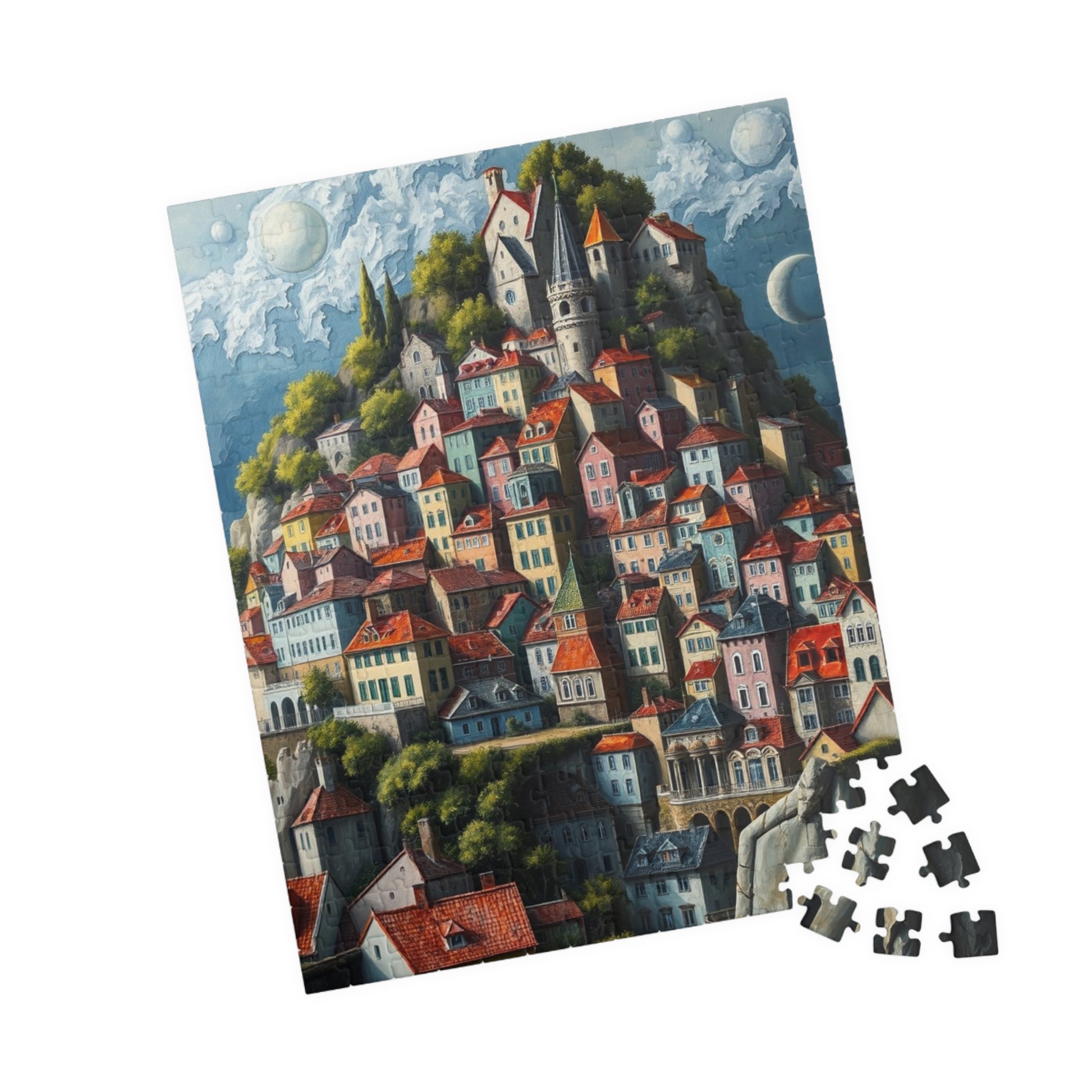 Whimsical Stacked Houses Puzzle, Hilltop Village Jigsaw Game for Adults, Ideal for Family Game Nights, Mental Exercise, Friend Gift for Puzzle Fan The Puzzle Chest
