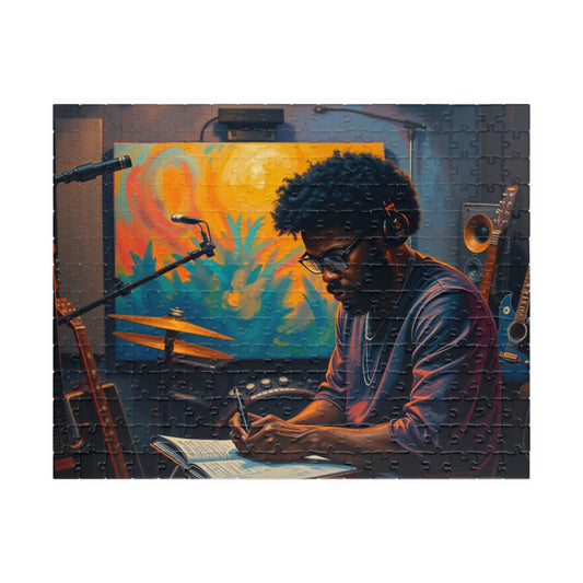 Afrocentric Jigsaw Puzzle, African American Art, Black Man Writing Music in a Studio, Father's Day Gift for Friend Art Enthusiast, Puzzler
