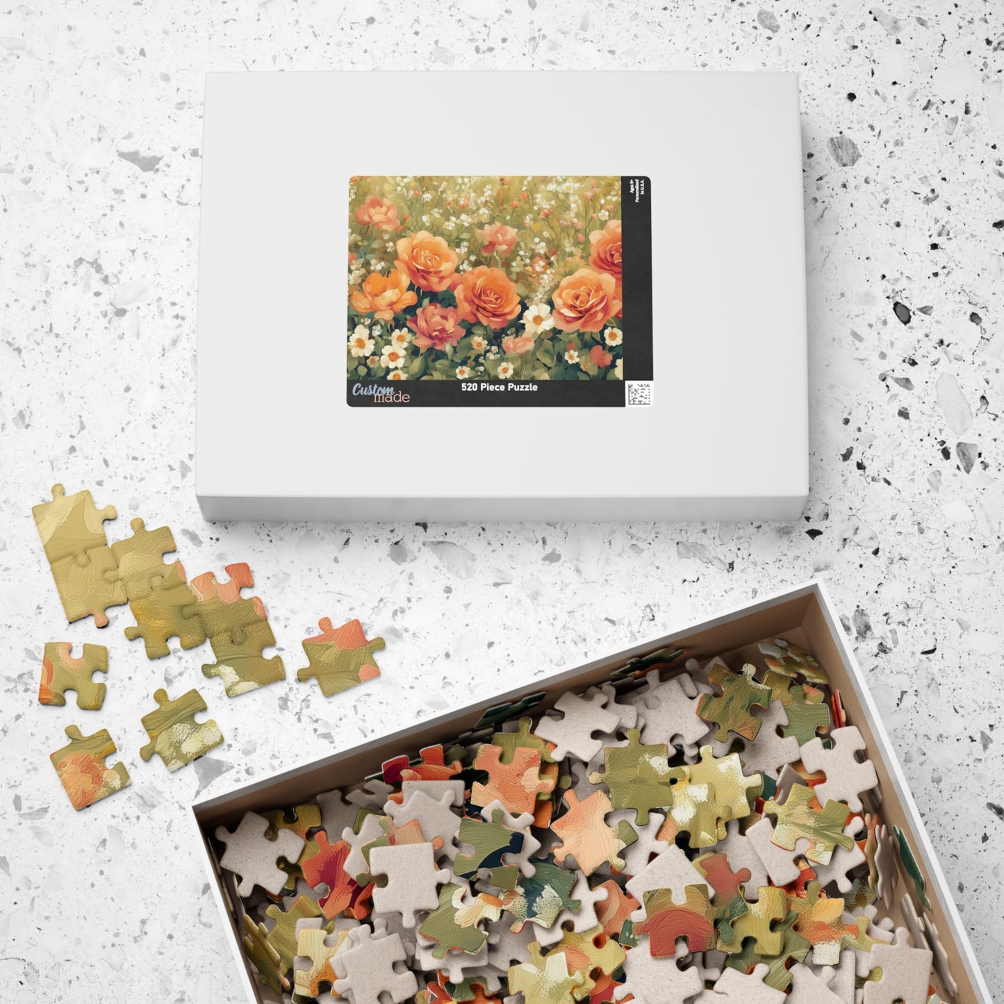 Floral Garden Jigsaw Puzzle — Vintage Orange Rose Meadow Flower Game