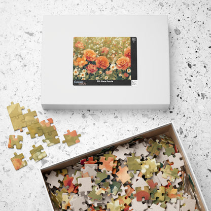 Floral Garden Jigsaw Puzzle — Vintage Orange Rose Meadow Flower Game