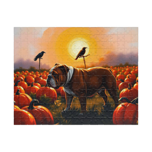 Autumn Bulldog Puzzle, Cozy Family Jigsaw Game for Adults, Perfect for Dog Lovers, Fall Home Entertainment, Creative Gift Idea for Friend