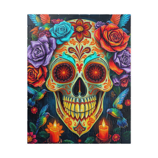 Colorful Skull Artwork Puzzle - Day of the Dead, Fun Family or Solo Activity, Unique Gift Idea for Puzzle Lovers Art Fans, Brain Teaser 110 pcs (Vertical) Puzzle The Puzzle Chest