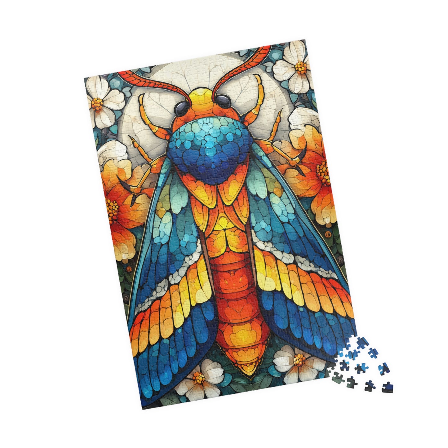 Colorful Moth Illustration Puzzle | 110-1014 Piece Stained Glass Style Jigsaw 1014 pcs (Vertical) Puzzle The Puzzle Chest