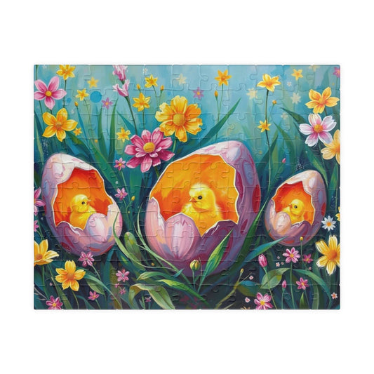 Whimsical Flower Chick Jigsaw Puzzle, Perfect Gift for Easter and Spring, Family Fun Activity, Creative Hobby, Brain Teaser, Bird Lovers 110 pcs (Horizontal) Puzzle The Puzzle Chest